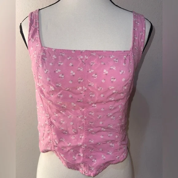Hollister Women's Seamed Corset Crop Top Floral Pink Size Large - Picture 2 of 7